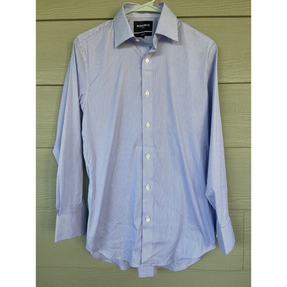 Bonobos Blue Stretch Windowpane Check Tailored Fit Button Down Shirt Mens 15 32 - Picture 1 of 6